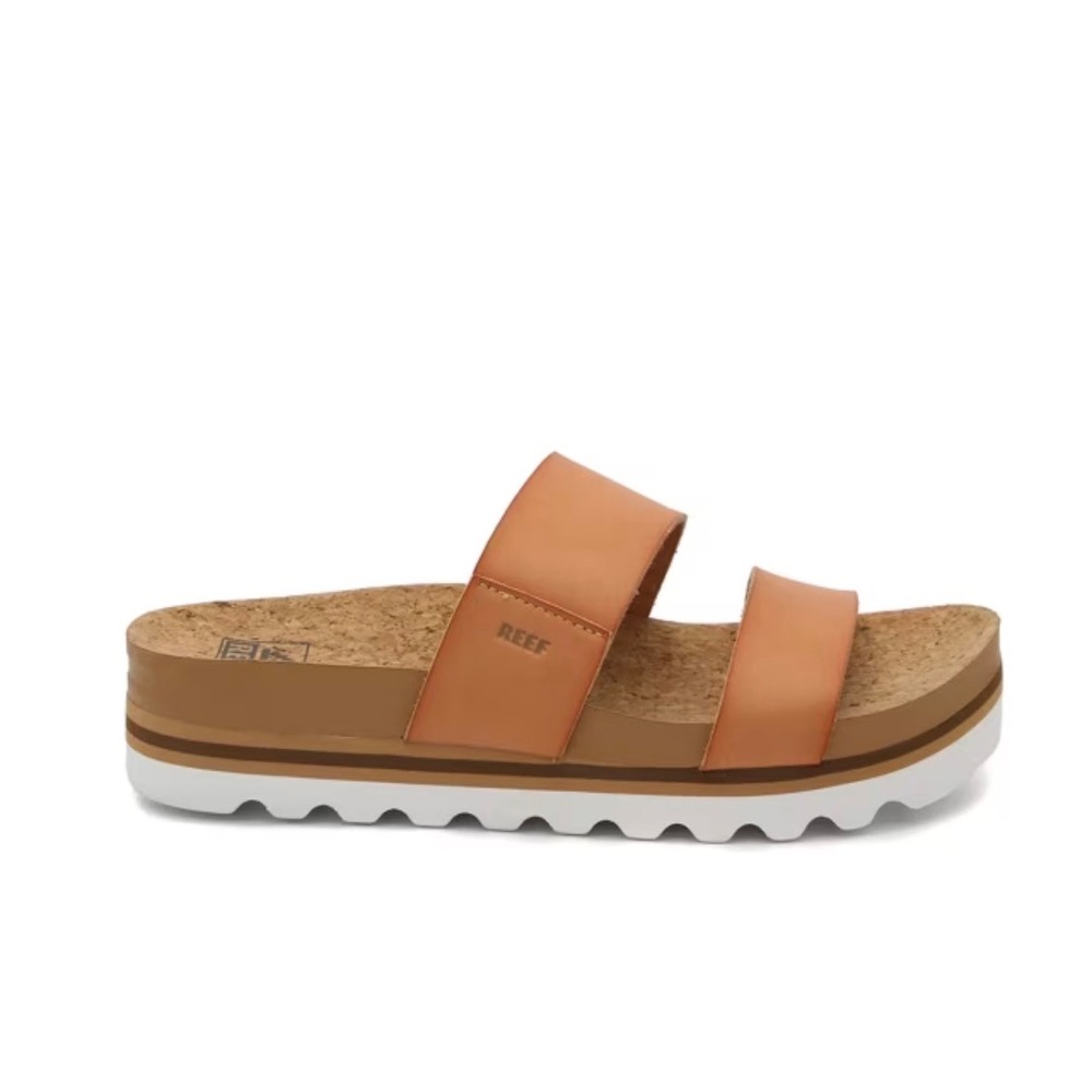 Reef Cushion Vista Hi 2.5 Tan Platform Slide Sandals Womens 7